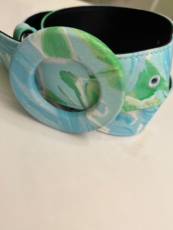 Balenciaga Blue and Green Abstract Fabric Belt with Round Buckle Womens Sz 34 main image 6